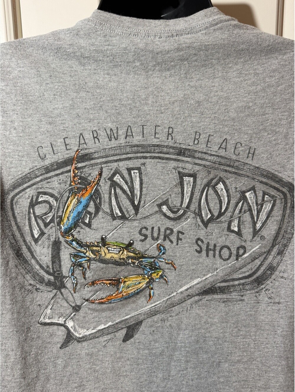 Ron Jon Surf Shop Clearwater Beach Mens Medium Gray Crab Graphic Tee Surf